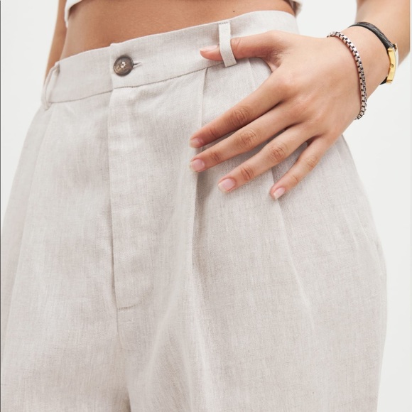 NWT Reformation Oatmenal Cropped Linen Pant - Picture 2 of 4